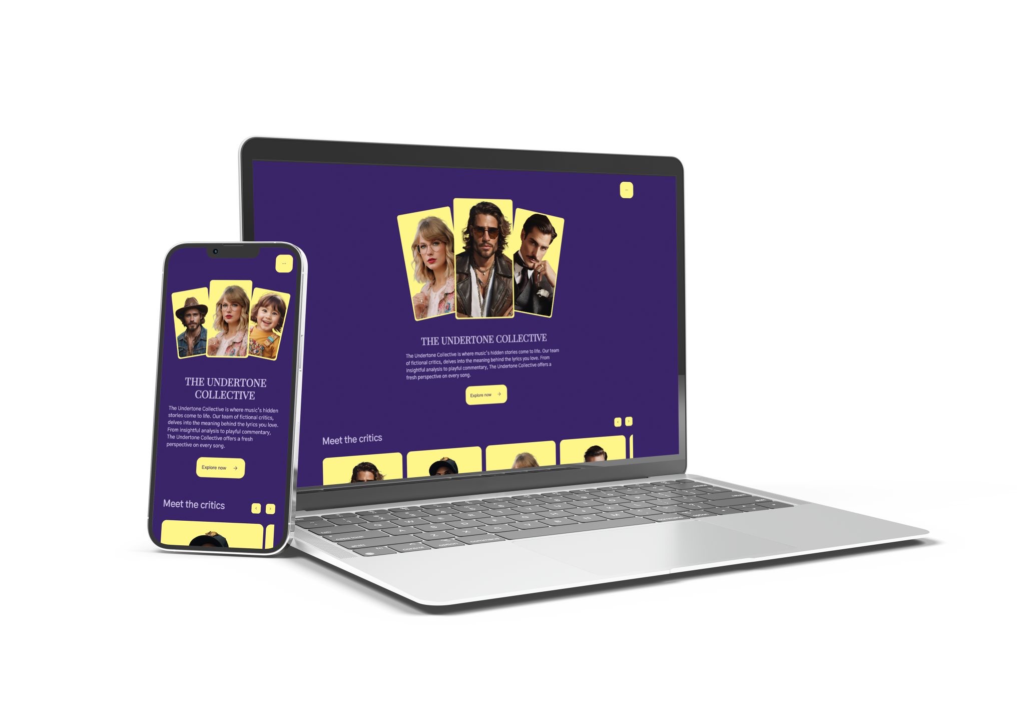 Mockup of the start page on desktop and mobile