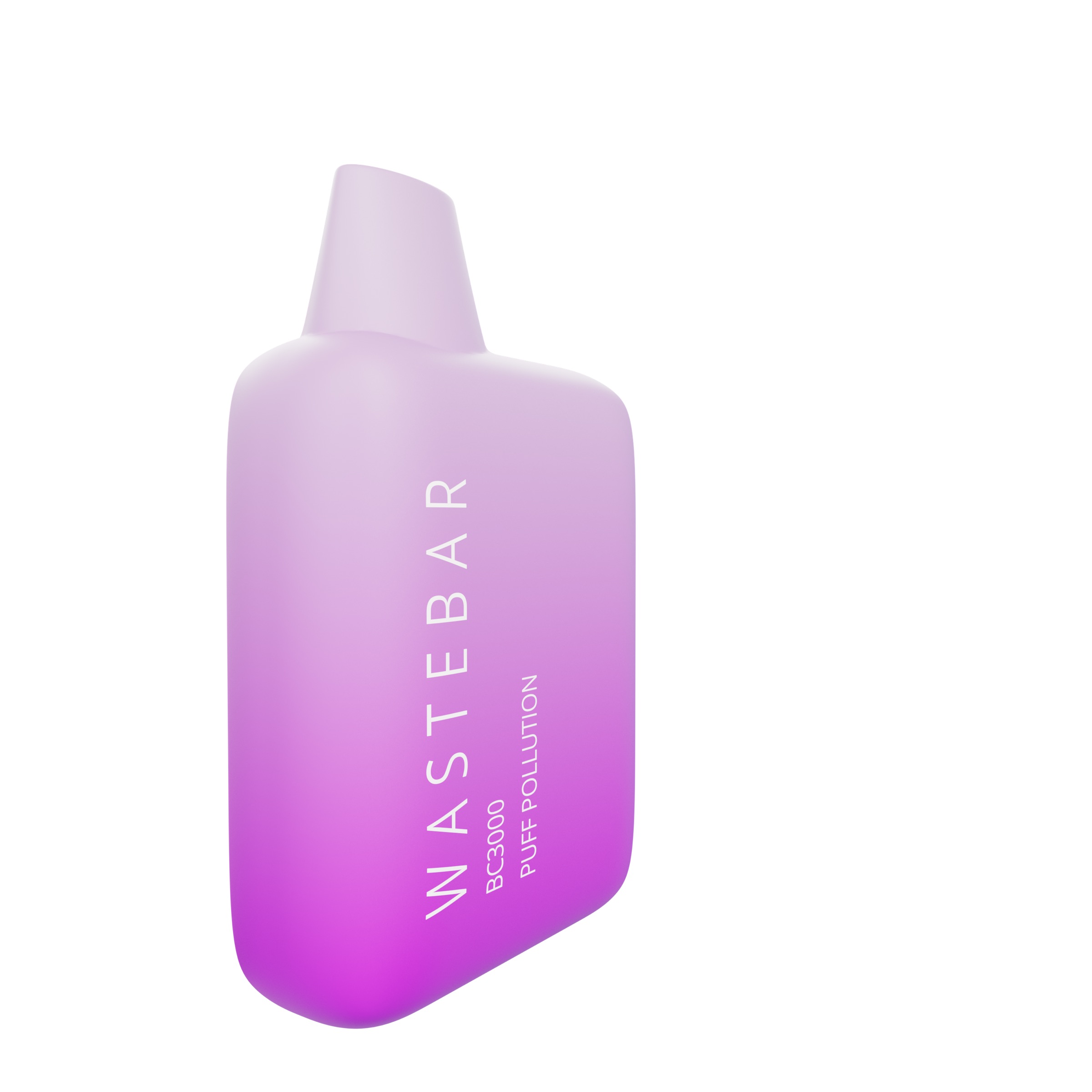 Render of the vape model with ironic text: WASTEBAR, BC3000, PUFF POLLUTION.